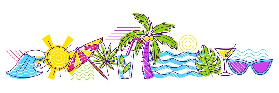 Background with summer items. Stylized beach objects. Stock Illustration