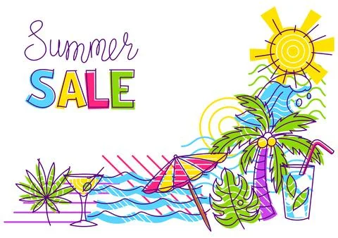 Background with summer items. Stylized beach objects. Stock Illustration