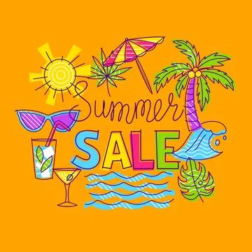 Background with summer items. Stylized beach objects. イラスト素材