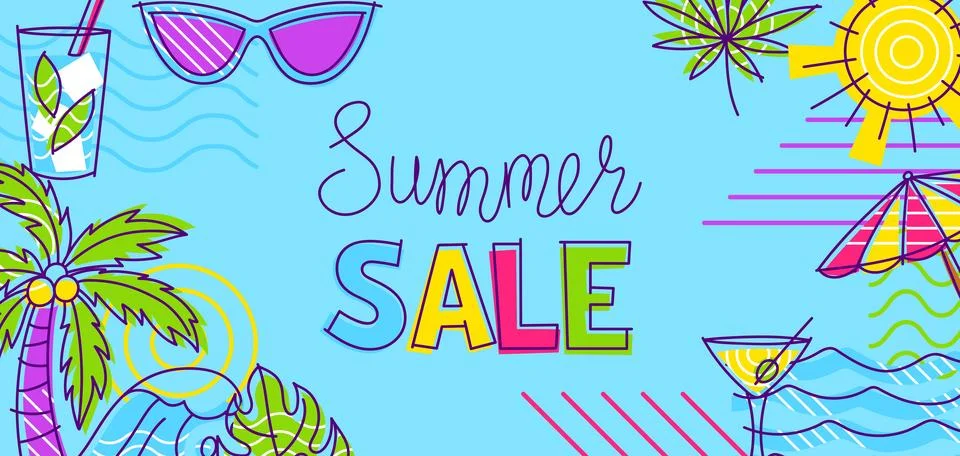 Background with summer items. Stylized beach objects. Stock Illustration