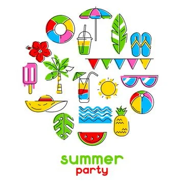 Background with summer items. Stylized beach objects. イラスト素材
