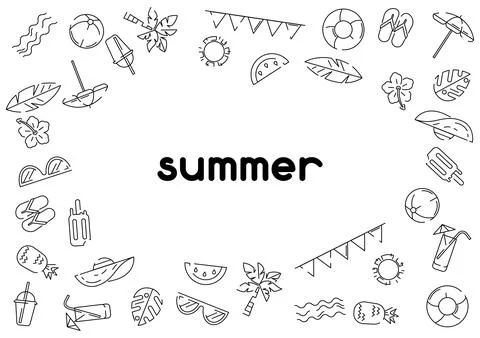 Background with summer items. Stylized beach objects. Illustrazione stock