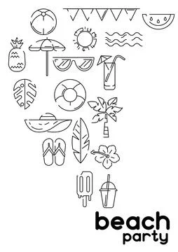 Background with summer items. Stylized beach objects. Ilustración de archivo