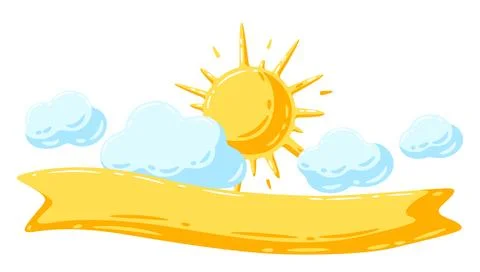 Background with sun and clouds. Cartoon image of overcast sky. Stock Illustration