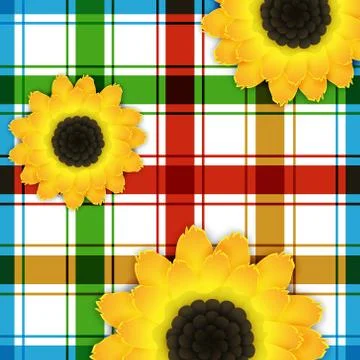 Background with sunflowers and square pattern Stock Illustration