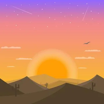 Background with sunset in the desert. Stock Illustration