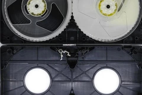 Background surface of inside open video home system VHS tape reels Stock Photos