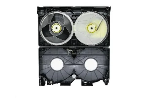 Background surface of inside open video home system VHS tape reels Stock-Fotos