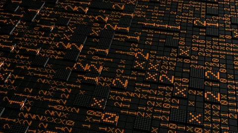 Background with surface of squares and code. Motion. Computer surface with Video stock 199471519