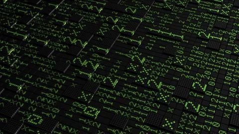 Background with surface of squares and code. Motion. Computer surface with Stock Illustration