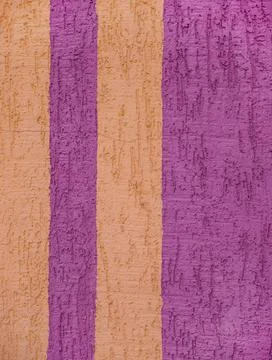 Background surface with the texture of pink plaster. Vertical yellow lines. O Stock Photos