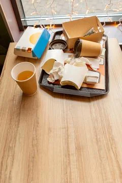 The background of the table in the cafe after eating Stock Photos
