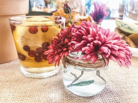 A background on the table refreshing cocktail of berries Fotos Stock