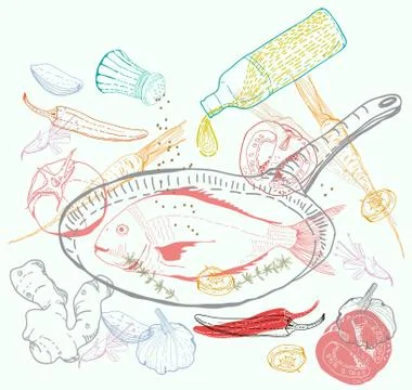 Background with taste fish dish Stock Illustration
