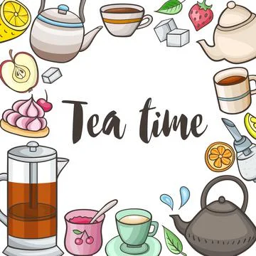 Background with tea and sweets. Illustrazione stock