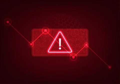 Background of technology stock chart screen showing warning symbol, downwar.. 스톡 일러스트