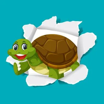 Background template design with wild tortoise on blue paper Stock Illustration