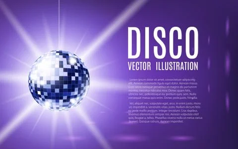 Background template with disco mirror ball rays realistic vector illustration. 스톡 일러스트