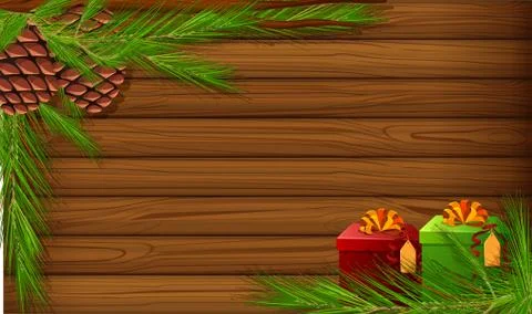 Background template with pinecones and present boxes Illustrazione stock