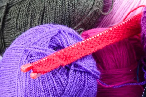 Background texture of balls of wool and knitting Stock Photos