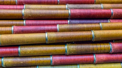 Background texture. Cone for a bobbin with wool. Traditional woolen factory.  Stock Photos