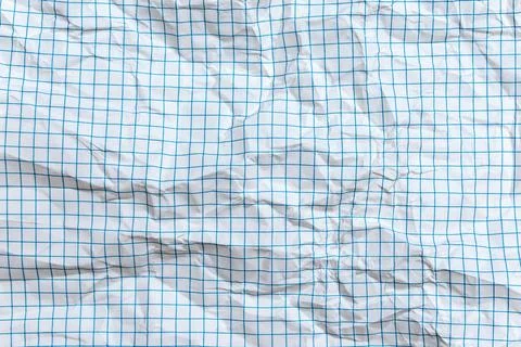 Background, texture of a crumpled notebook sheet with grid-like markings Stock Photos