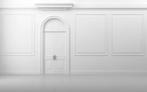 Background texture decoration. White interior with closed door and frames 스톡 일러스트
