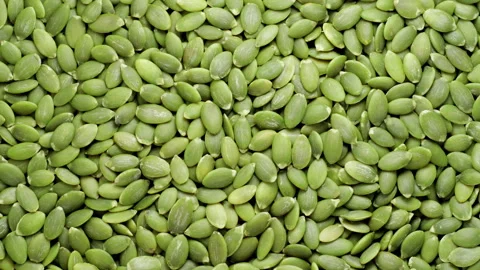 Background texture of green pumpkin seeds. Seamless loop. Stock Footage 253162444