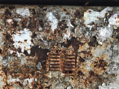 Background texture iron box for transformer rusted from rain and with pieces Stock Photos
