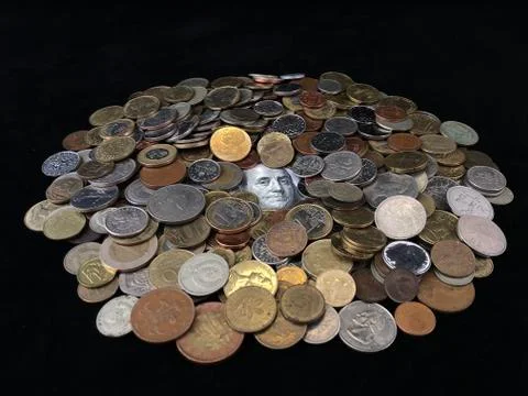 Background texture: iron money from different countries.  Stock Photos
