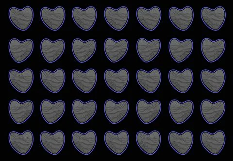Background texture: many gray hearts in a row. Symmetrical hearts, on a black Stock Illustration