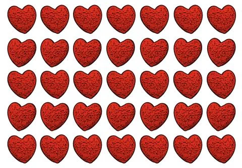 Background texture: many red hearts in a row. Lines with hearts on a light ba Stock Illustration