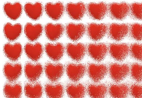 Background texture: many red hearts in a row. Lines with hearts on a light ba Stock Illustration