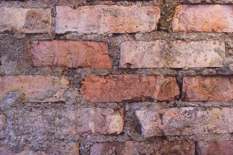 Background texture. Old red orange brick wall surface. Copy space Stock Photos