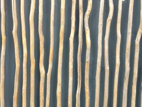 Background, texture, several logs lined up vertically to form a fence Stock Photos