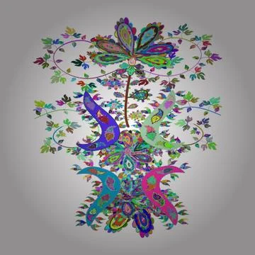 Background texture, sketch, theme in white, blue and green colors. Tribal art pr Stock Illustration