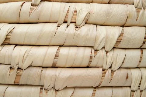 Background texture wicker light yellow rattan closeup Stock Photos