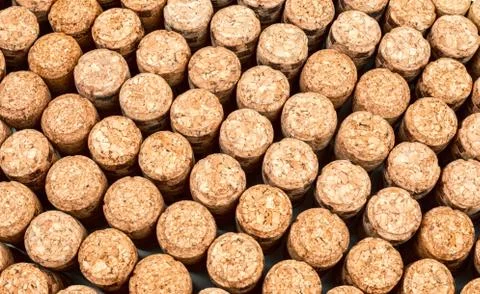 Background from textured wine corks, top view. place for text Stock Photos