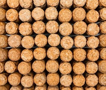 Background from textured wine corks, top view. place for text Stock Photos
