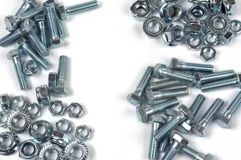 Background of their set of various fasteners and items distributed by groups Foto stock