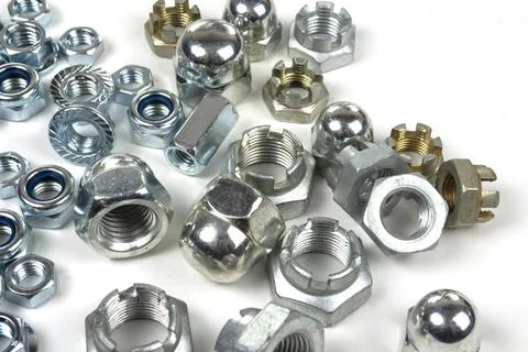 Background of their set of various fasteners and items distributed by groups Stock Photos