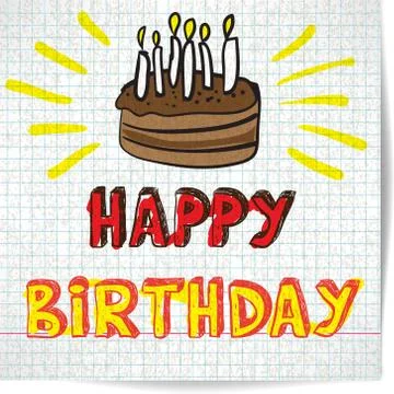 Background on a theme for a birthday with a cake in the style of the sketch Stock Illustration