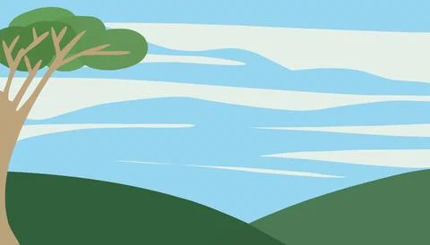 Background with a theme of green mountains and blue sky. Perfect for wallpape Stock Illustration