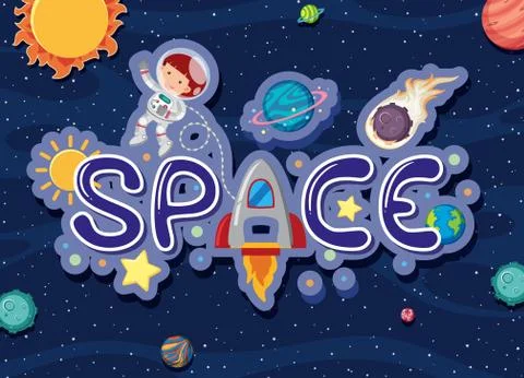 Background theme of space with astronaut and solar system Illustrazione stock