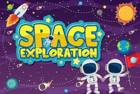 Background theme of space with astronauts and solar system Stock Illustration