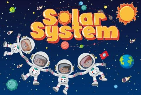 Background theme of space with astronauts and solar system Illustrazione stock