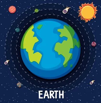 Background theme of space with earth and solar system Illustrazione stock
