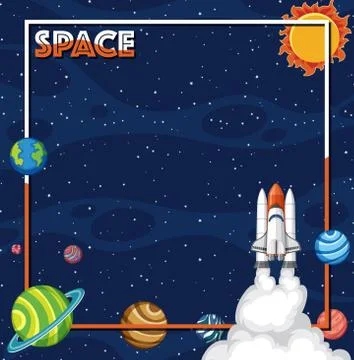 Background theme of space with spaceship and solar system Illustrazione stock