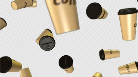 Background of three colored coffee cups. 3d abstract rendering with bright light Stock Footage 157635386