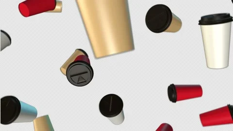 Background of three colored coffee cups. 3d abstract rendering with bright light Video stock 157636728